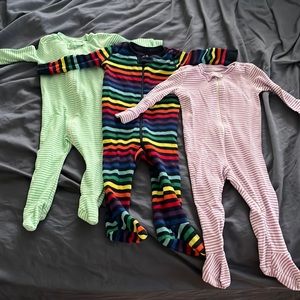 Lot of 3 Primary striped footie sleepers